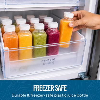 Norcalway 10pcs 2oz Plastic Shot Bottles with Caps - Ginger Shot - Freezer Safe, Leak Proof, BPA Free, Food Grade Small Plastic Travel Bottles with Caps
