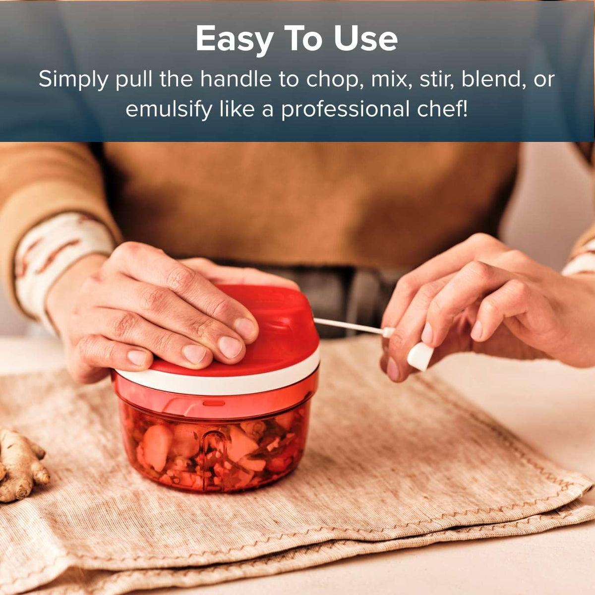 Power Chopper Mini - Manual Food Processor - 300ml Capacity - No Electricity Needed - Ideal for Chopping Herbs, Nuts, Garlic, Vegetables - Food Preparation Accessory & Kitchen Gadget