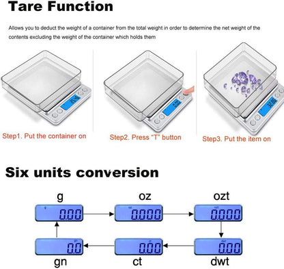 Digital Kitchen Scale,High Precision Stainless Steel Multifunction Food Scale Grams and Ounces Back-Lit LCD Display Small Pocket Jewelry Scales Auto Off,Tare,PCS,UNTS/Mode (500g/0.01g)