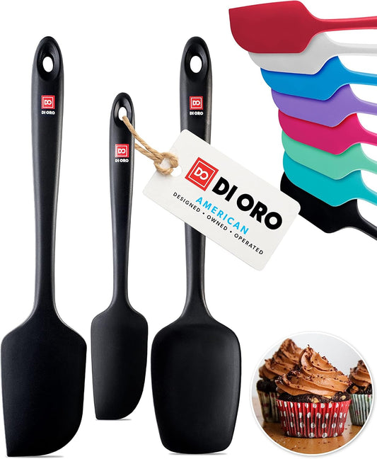 Silicone Spatula Set - Rubber Kitchen Spatulas for Baking, Cooking, & Mixing - 600°F Heat-Resistant & BPA Free Silicone Scraper Spatulas for Nonstick Cookware - Dishwasher Safe (3pc, Black)