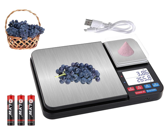 Stainless Steel Dual Platform Digital Kitchen and Food Scale, with Two Precision 1g/0.05oz & 0.01g/0.0005oz, Max Capacity 22lb/10kg, Tare Function, Units Conversions, LCD with Backlit
