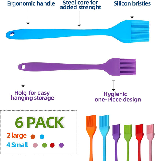 6 PCS Silicone Basting Brush, Upgrade Pastry Brush,Heat Resistant Silicone Brushes, Premium Cooking Brush for Sauce Marinade Meat Glazing, Oil Brush for BBQ Kitchen Cooking Baking and Grilling