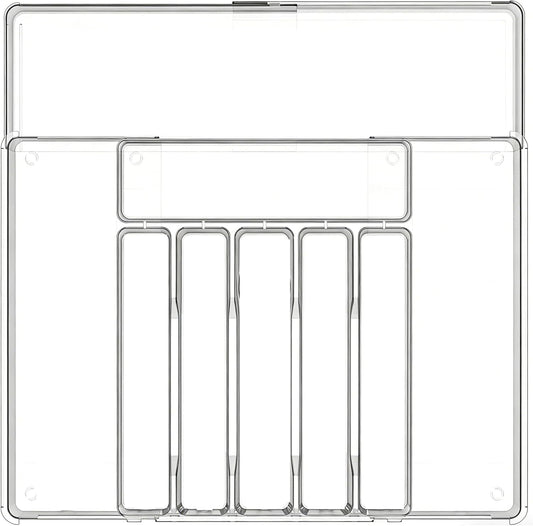 BPA-Free Expandable Utensil Drawer Organizer - Clear Plastic Adjustable Storage Tray for Kitchen Flatware, Knives, Forks and Spoons