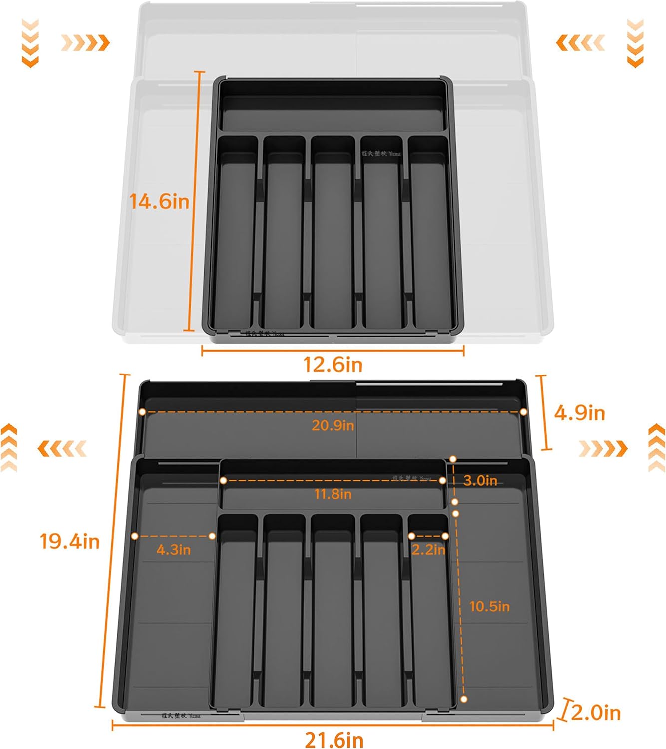 BPA-Free Expandable Utensil Drawer Organizer - Clear Plastic Adjustable Storage Tray for Kitchen Flatware, Knives, Forks and Spoons