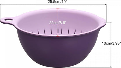 Kitchen Strainer Colander Bowl Set, Medium Double Layer Drain Basin and Basket Suitable for Fruits, Vegetables, Pasta, Cleaning Washing - Purple
