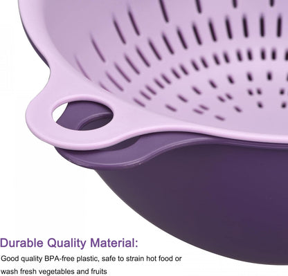 Kitchen Strainer Colander Bowl Set, Medium Double Layer Drain Basin and Basket Suitable for Fruits, Vegetables, Pasta, Cleaning Washing - Purple