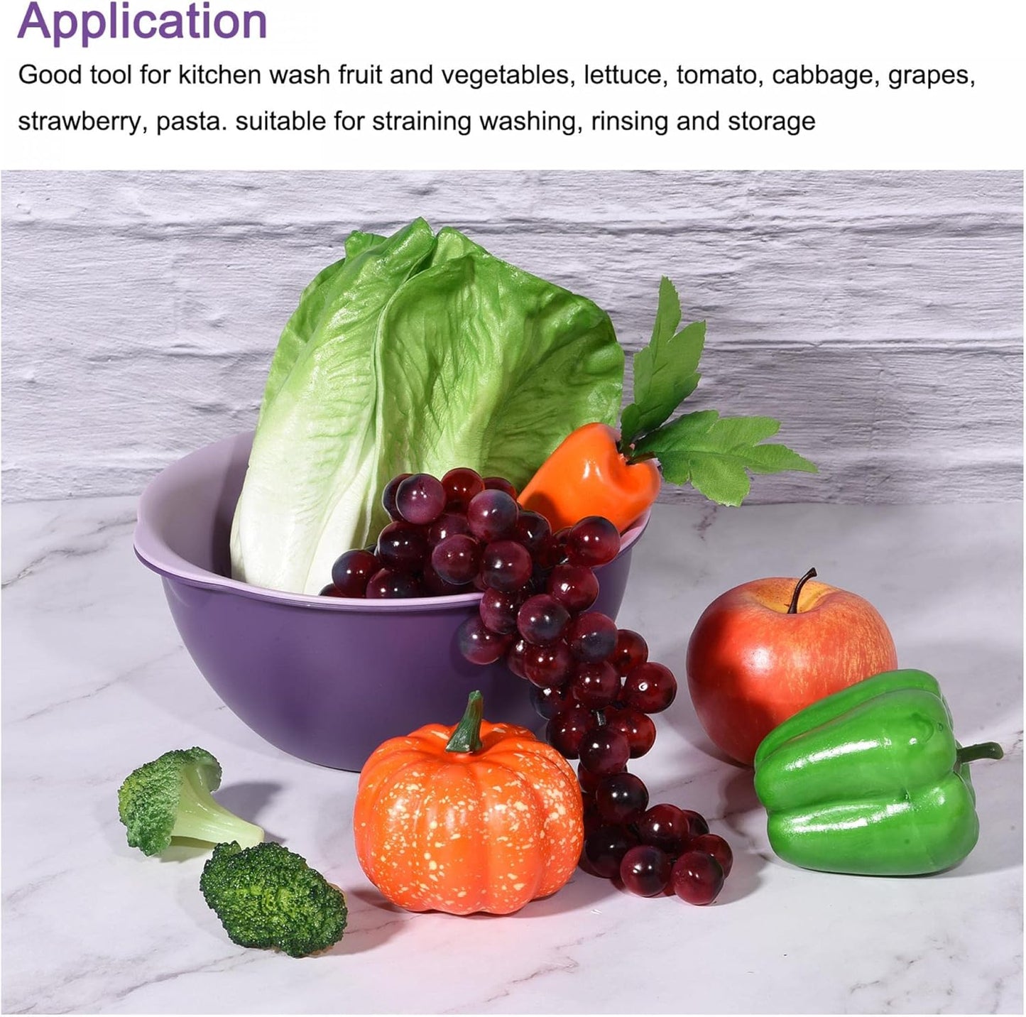 Kitchen Strainer Colander Bowl Set, Medium Double Layer Drain Basin and Basket Suitable for Fruits, Vegetables, Pasta, Cleaning Washing - Purple