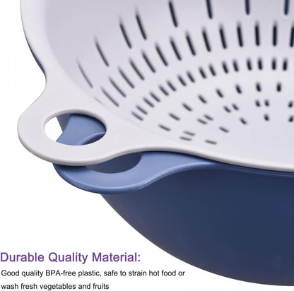 Kitchen Strainer Colander Bowl Set, Medium Double Layer Drain Basin and Basket Suitable for Fruits, Vegetables, Pasta, Cleaning Washing - Purple