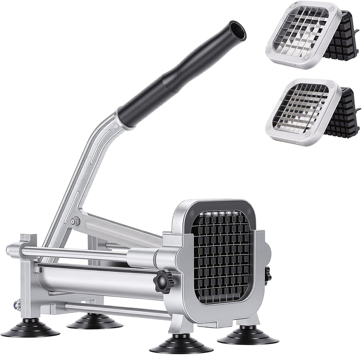 Manual French Fry Cutter for Potatoes with Interchangeable Blades, Handheld Stainless Steel Potato Slicer and Fries Cutter for Home and Commercial Use (1/2'' & 3/8'' Blade)