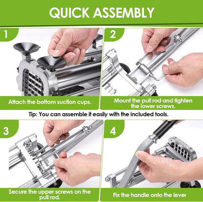 Manual French Fry Cutter for Potatoes with Interchangeable Blades, Handheld Stainless Steel Potato Slicer and Fries Cutter for Home and Commercial Use (1/2'' & 3/8'' Blade)
