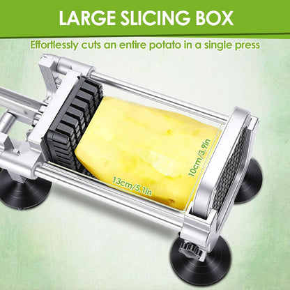 Manual French Fry Cutter for Potatoes with Interchangeable Blades, Handheld Stainless Steel Potato Slicer and Fries Cutter for Home and Commercial Use (1/2'' & 3/8'' Blade)