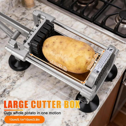Manual French Fry Cutter for Potatoes with Interchangeable Blades, Handheld Stainless Steel Potato Slicer and Fries Cutter for Home and Commercial Use (1/2'' & 3/8'' Blade)