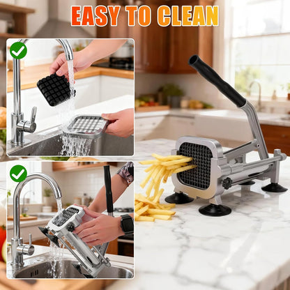 Manual French Fry Cutter for Potatoes with Interchangeable Blades, Handheld Stainless Steel Potato Slicer and Fries Cutter for Home and Commercial Use (1/2'' & 3/8'' Blade)