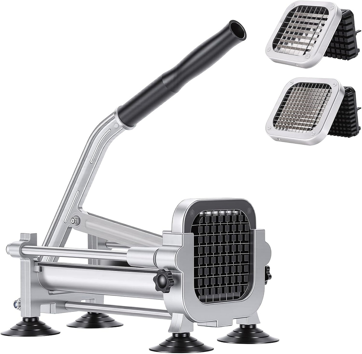 Manual French Fry Cutter for Potatoes with Interchangeable Blades, Handheld Stainless Steel Potato Slicer and Fries Cutter for Home and Commercial Use (1/2'' & 3/8'' Blade)
