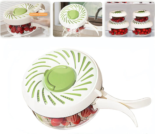 Upgraded Fruit Washing Bowl with Strainer,BPA-Free Drain Basket for Lid & Ice Compartment,Multifunctional Fruit Washer,Foldable Handle Strainer and Colander for Fridge Storage or Picnic Camping(1 QT)