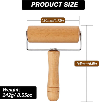 Small Rolling Pin, Wooden Dough Roller, Non-Stick Pizza Roller, T Type Rolling Pins for Kitchen Baking, Pizza Dough Press, 12 x 16.5 cm