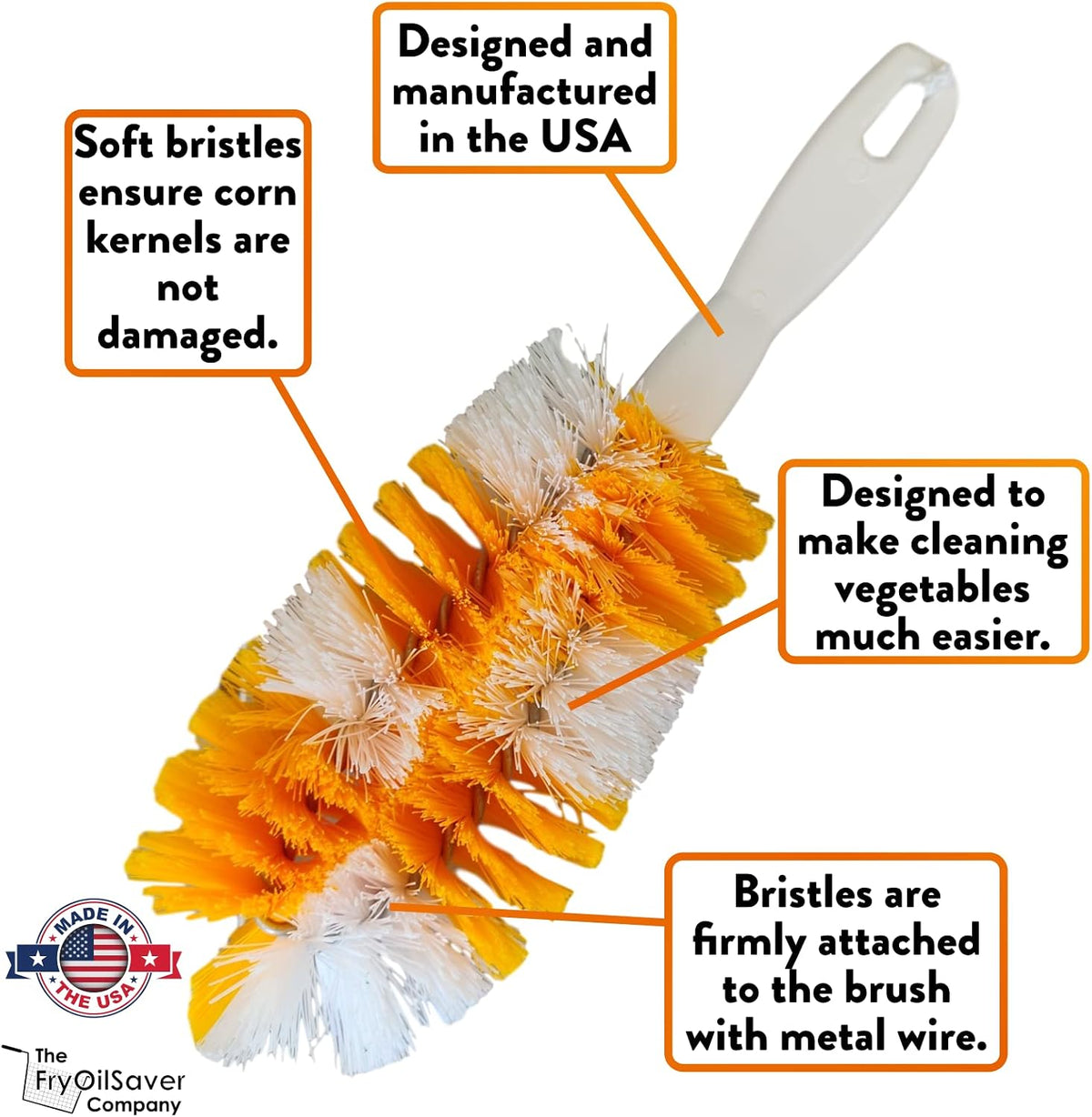 FryOilSaver Corn Silk Remover Brush - Food-Grade, Made in USA