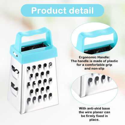 3Pcs Mini Grater, Small Cheese Grater Stainless Steel Box Grater with Handle Efficient Kitchen Gadget for Grating Garlic Nutmeg Chocolate Parmesan Dishwasher Safe,1.02x1.45in