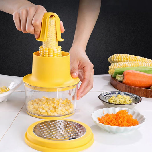 Corn Kernel Remover Tool, Stainless Steel Corn Stripper, Easy Corn Cob Peeler, Safe Grip Kitchen Gadget, Removes Corn in Seconds, No Mess, BPA Free Container (1, Yellow)