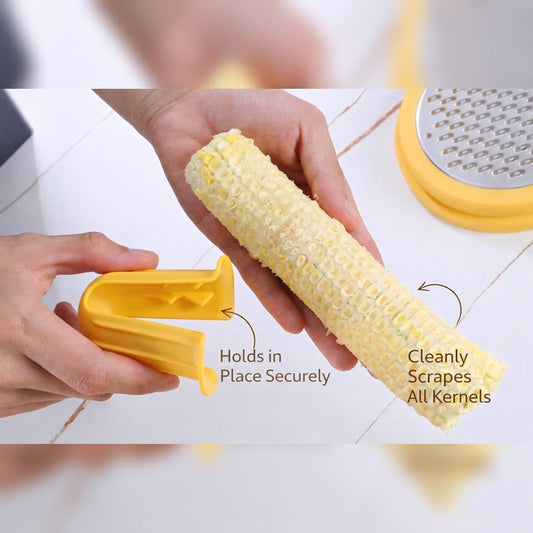 Corn Kernel Remover Tool, Stainless Steel Corn Stripper, Easy Corn Cob Peeler, Safe Grip Kitchen Gadget, Removes Corn in Seconds, No Mess, BPA Free Container (1, Yellow)