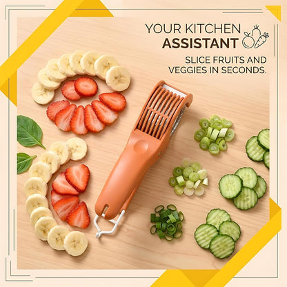 Banana Slicer,Strawberry Slicer,Grape Cutter,Multi-Functional Fruit Slicer,Cucumber Slicer,All-In-One Kitchen Gadget For Fruits & Vegetables Banana Sausages,Cucumbers,Strawberries,Grape(RED)