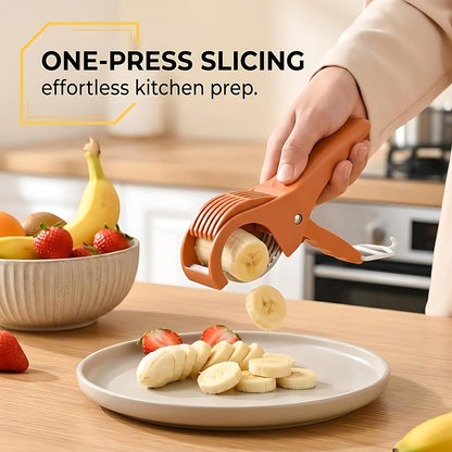 Banana Slicer,Strawberry Slicer,Grape Cutter,Multi-Functional Fruit Slicer,Cucumber Slicer,All-In-One Kitchen Gadget For Fruits & Vegetables Banana Sausages,Cucumbers,Strawberries,Grape(RED)