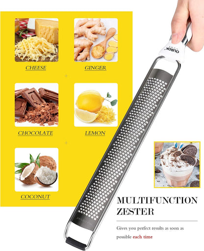 Kitchen Lemon Zester, Stainless Steel Hand Held Parmesan Cheese Grater for Ginger, Chocolate, Coconut, Lime, Nutmeg, Citrus, Fruit, Vegetable with Cleaning Brush, Dishwasher safe, White