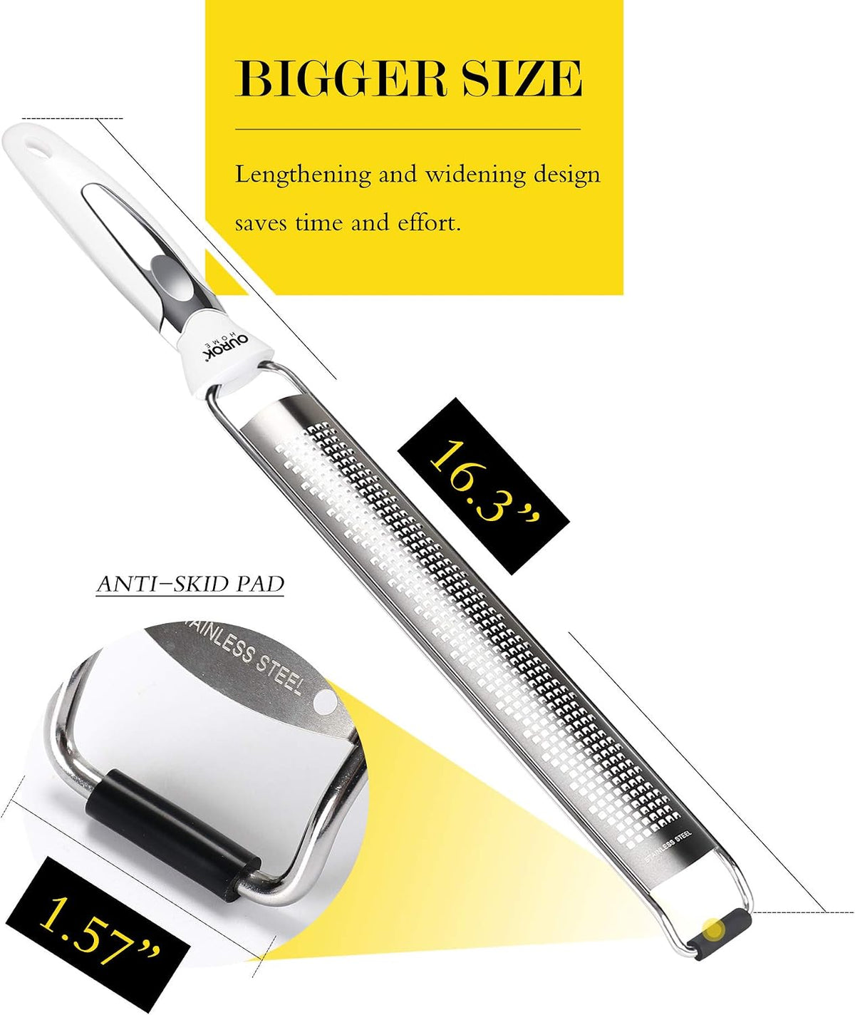 Kitchen Lemon Zester, Stainless Steel Hand Held Parmesan Cheese Grater for Ginger, Chocolate, Coconut, Lime, Nutmeg, Citrus, Fruit, Vegetable with Cleaning Brush, Dishwasher safe, White