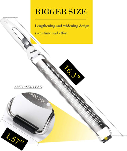 Kitchen Lemon Zester, Stainless Steel Hand Held Parmesan Cheese Grater for Ginger, Chocolate, Coconut, Lime, Nutmeg, Citrus, Fruit, Vegetable with Cleaning Brush, Dishwasher safe, White