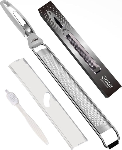 Kitchen Lemon Zester, Stainless Steel Hand Held Parmesan Cheese Grater for Ginger, Chocolate, Coconut, Lime, Nutmeg, Citrus, Fruit, Vegetable with Cleaning Brush, Dishwasher safe, White