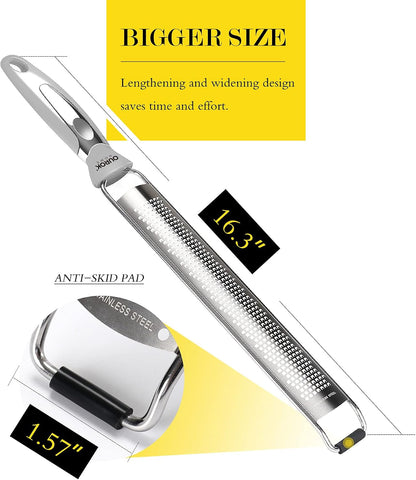 Kitchen Lemon Zester, Stainless Steel Hand Held Parmesan Cheese Grater for Ginger, Chocolate, Coconut, Lime, Nutmeg, Citrus, Fruit, Vegetable with Cleaning Brush, Dishwasher safe, White