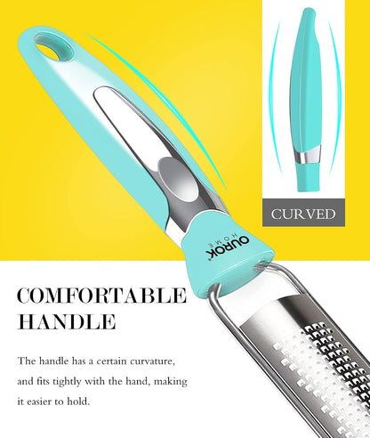 Kitchen Lemon Zester, Stainless Steel Hand Held Parmesan Cheese Grater for Ginger, Chocolate, Coconut, Lime, Nutmeg, Citrus, Fruit, Vegetable with Cleaning Brush, Dishwasher safe, White