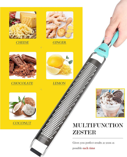 Kitchen Lemon Zester, Stainless Steel Hand Held Parmesan Cheese Grater for Ginger, Chocolate, Coconut, Lime, Nutmeg, Citrus, Fruit, Vegetable with Cleaning Brush, Dishwasher safe, White