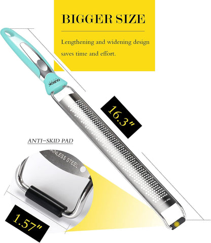 Kitchen Lemon Zester, Stainless Steel Hand Held Parmesan Cheese Grater for Ginger, Chocolate, Coconut, Lime, Nutmeg, Citrus, Fruit, Vegetable with Cleaning Brush, Dishwasher safe, White