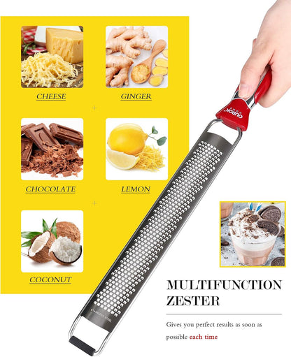 Kitchen Lemon Zester, Stainless Steel Hand Held Parmesan Cheese Grater for Ginger, Chocolate, Coconut, Lime, Nutmeg, Citrus, Fruit, Vegetable with Cleaning Brush, Dishwasher safe, White