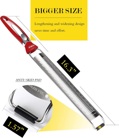 Kitchen Lemon Zester, Stainless Steel Hand Held Parmesan Cheese Grater for Ginger, Chocolate, Coconut, Lime, Nutmeg, Citrus, Fruit, Vegetable with Cleaning Brush, Dishwasher safe, White
