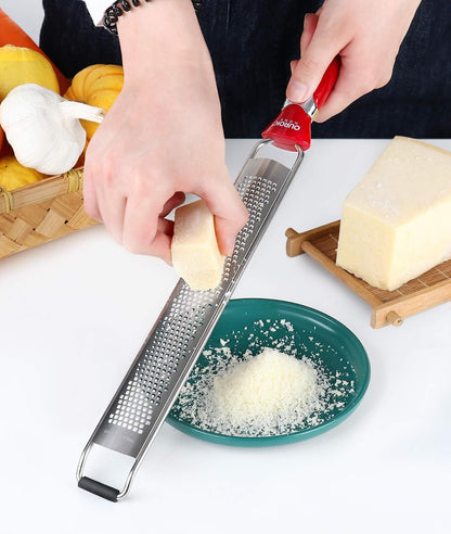 Kitchen Lemon Zester, Stainless Steel Hand Held Parmesan Cheese Grater for Ginger, Chocolate, Coconut, Lime, Nutmeg, Citrus, Fruit, Vegetable with Cleaning Brush, Dishwasher safe, White
