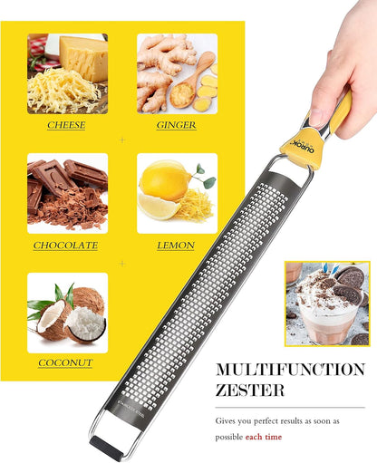 Kitchen Lemon Zester, Stainless Steel Hand Held Parmesan Cheese Grater for Ginger, Chocolate, Coconut, Lime, Nutmeg, Citrus, Fruit, Vegetable with Cleaning Brush, Dishwasher safe, White