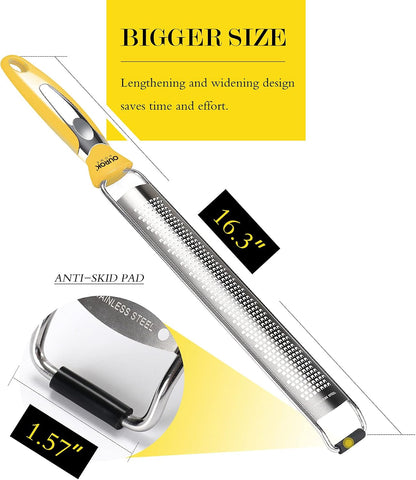 Kitchen Lemon Zester, Stainless Steel Hand Held Parmesan Cheese Grater for Ginger, Chocolate, Coconut, Lime, Nutmeg, Citrus, Fruit, Vegetable with Cleaning Brush, Dishwasher safe, White