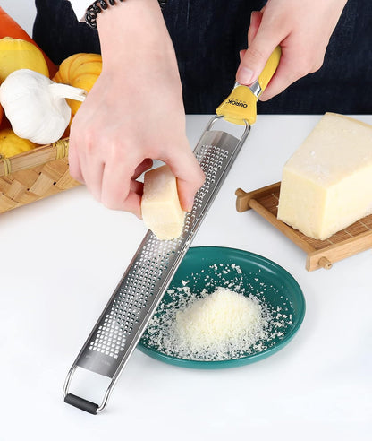 Kitchen Lemon Zester, Stainless Steel Hand Held Parmesan Cheese Grater for Ginger, Chocolate, Coconut, Lime, Nutmeg, Citrus, Fruit, Vegetable with Cleaning Brush, Dishwasher safe, White