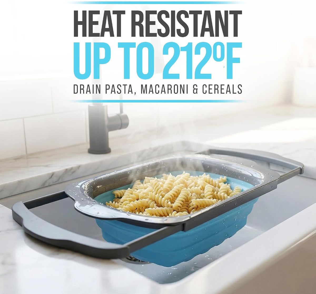 Gray Collapsible Silicone Over-Sink Colander – 6 Qt – Extendable