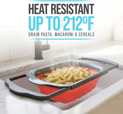 Gray Collapsible Silicone Over-Sink Colander – 6 Qt – Extendable