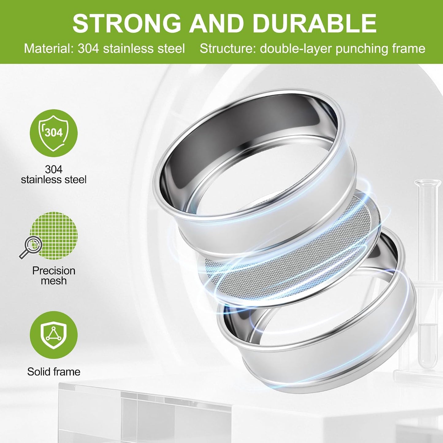 304 Stainless Steel Wire Cloth Lab Sieves, 300 Mesh Test Sieve, 4" Diameter Standard Analysis Sieve for Industrial Laboratory Homes