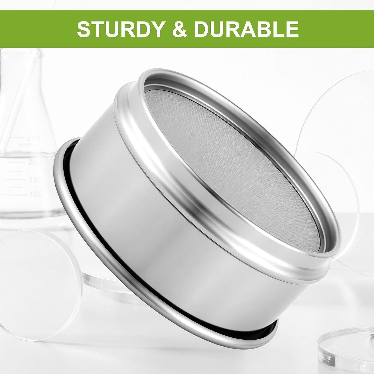 304 Stainless Steel Wire Cloth Lab Sieves, 300 Mesh Test Sieve, 4" Diameter Standard Analysis Sieve for Industrial Laboratory Homes