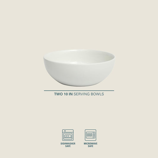 Gibson Home Extra Large Serving Bowls Set of 2-100 oz 10-Inch White Porcelain Salad Bowl Set, Stackable Ceramic Kitchen Bowls, Dishwasher & Microwave Safe