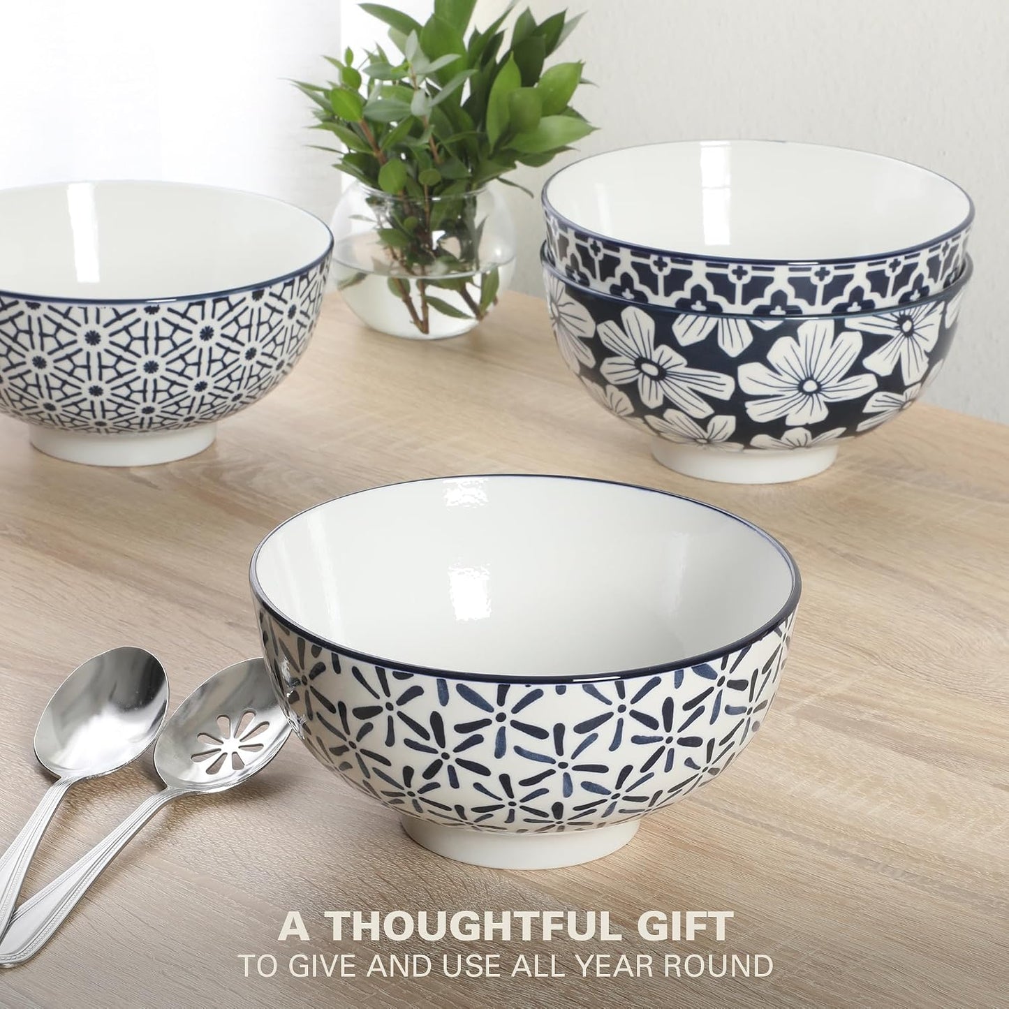Gibson Home Extra Large Serving Bowls Set of 2-100 oz 10-Inch White Porcelain Salad Bowl Set, Stackable Ceramic Kitchen Bowls, Dishwasher & Microwave Safe