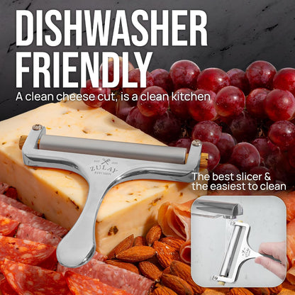 Stainless Steel Wire Cheese Slicer - Adjustable Hand Held Cheese Cutter with 2 Extra Wires - Premium Cheese Knife for Mozzarella, Cheddar, Gruyere - Cheese Cutter with Wire (Silver)