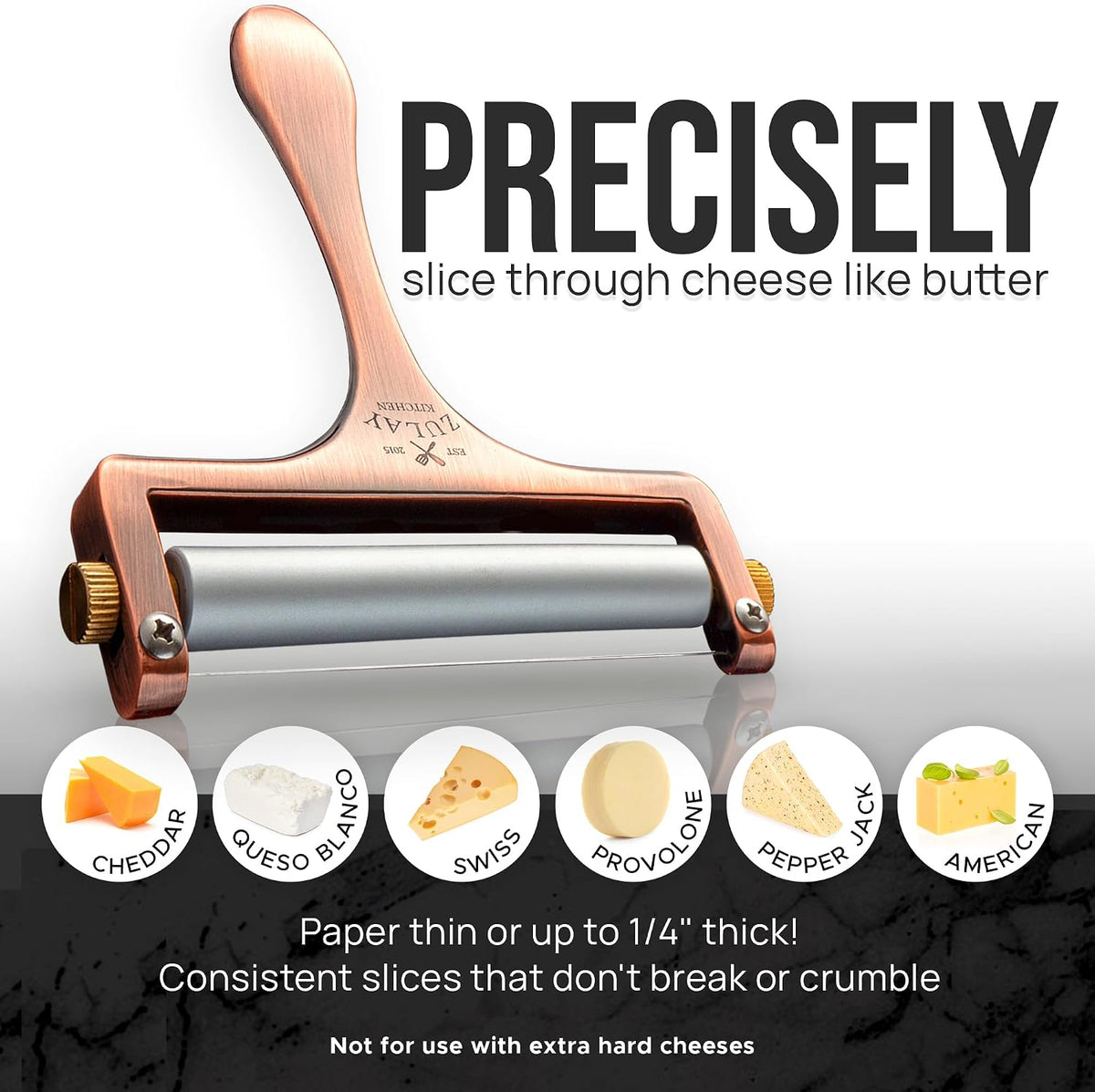 Stainless Steel Wire Cheese Slicer - Adjustable Hand Held Cheese Cutter with 2 Extra Wires - Premium Cheese Knife for Mozzarella, Cheddar, Gruyere - Cheese Cutter with Wire (Silver)