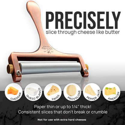 Stainless Steel Wire Cheese Slicer - Adjustable Hand Held Cheese Cutter with 2 Extra Wires - Premium Cheese Knife for Mozzarella, Cheddar, Gruyere - Cheese Cutter with Wire (Silver)