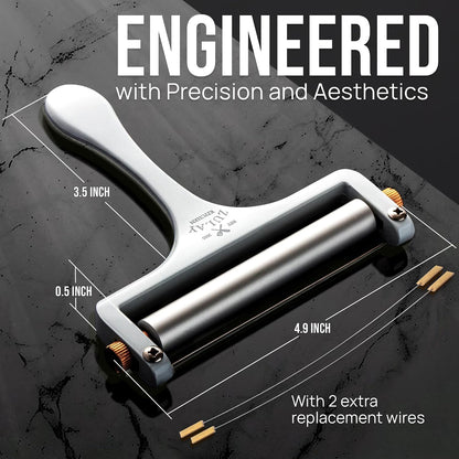 Stainless Steel Wire Cheese Slicer - Adjustable Hand Held Cheese Cutter with 2 Extra Wires - Premium Cheese Knife for Mozzarella, Cheddar, Gruyere - Cheese Cutter with Wire (Silver)